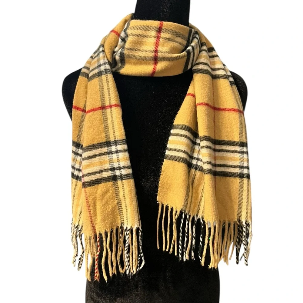 V. Fraas Tan Plaid Cashmink Scarf One Size